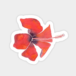 Red Hibiscus Tropical Watercolor Illustration Sticker